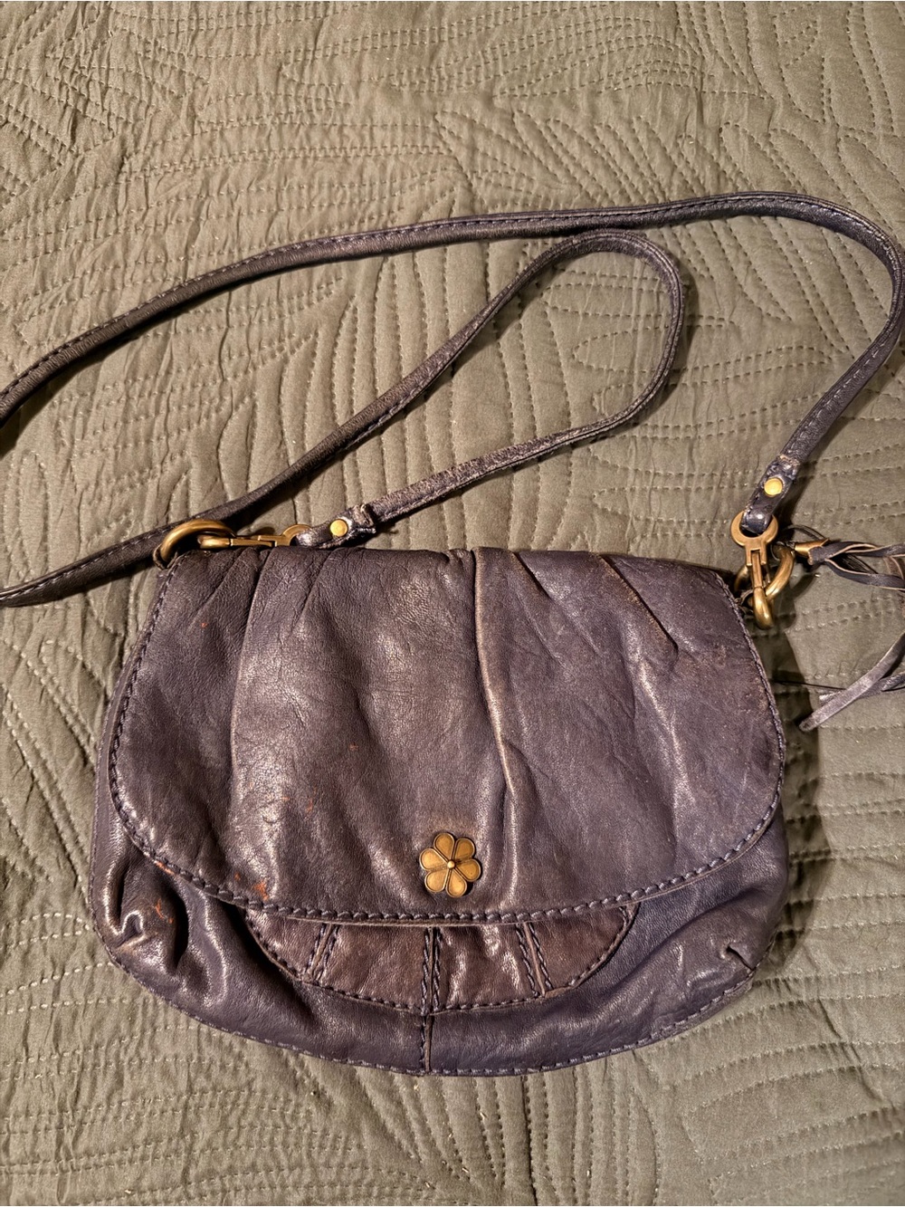 Lucky Brand Small navy Leather Crossbody with Floral Stud